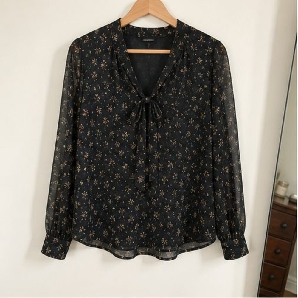 Blue Tie Neck Blouse